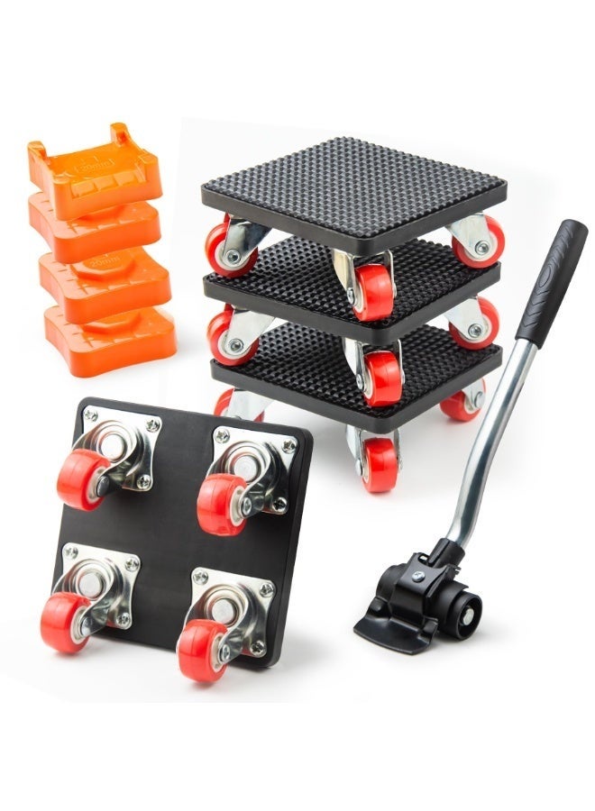 Set of 4 Furniture Transport Castors Set with Load Lifter for Moving Heavy Furniture 400 kg Wheels for Furniture Lifter, 360 Degree Rotatable Wheel Furniture Castors Heavy Duty with Furniture Roller - Image 1